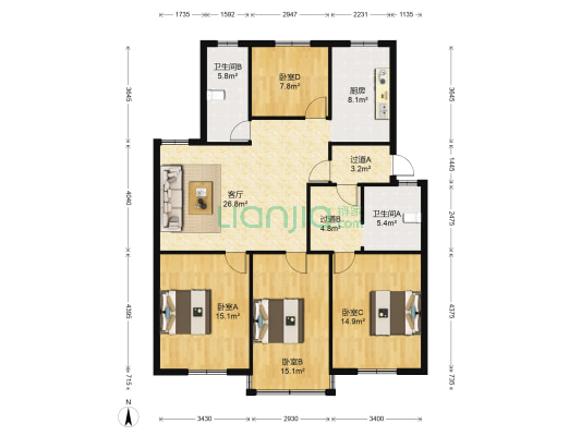 长春路 4室1厅2卫 200平方