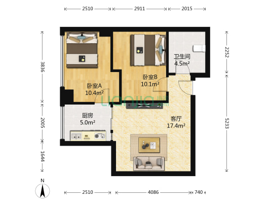 玫瑰铂金公馆 2室1厅1卫 61平方