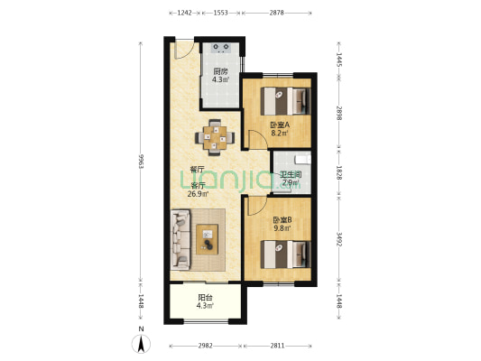 江洲花园 2室1厅1卫 76平方