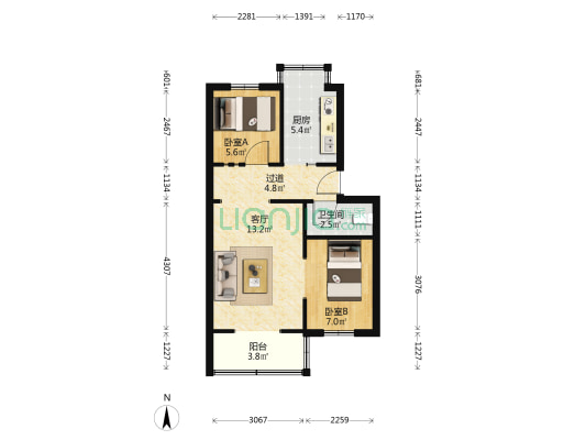 西七路426号院 2室1厅1卫 51平方