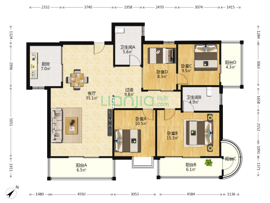 浚安大厦 4室1厅2卫 161平方