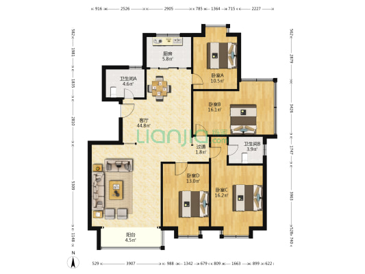 观海苑 4室1厅2卫 168平方