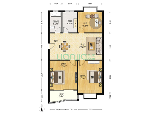 金瑞家园 3室1厅1卫 117平方