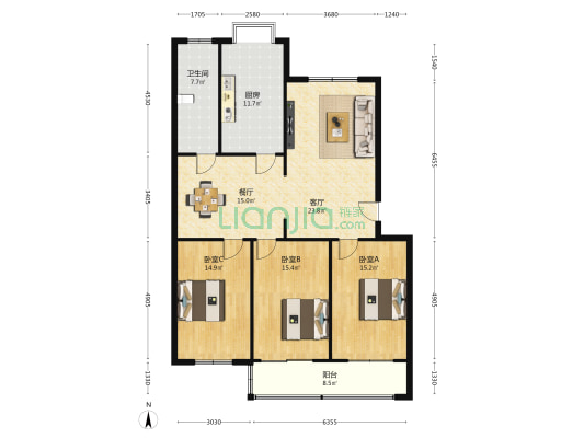 自来水家属楼(东平巷) 3室2厅1卫 137平方