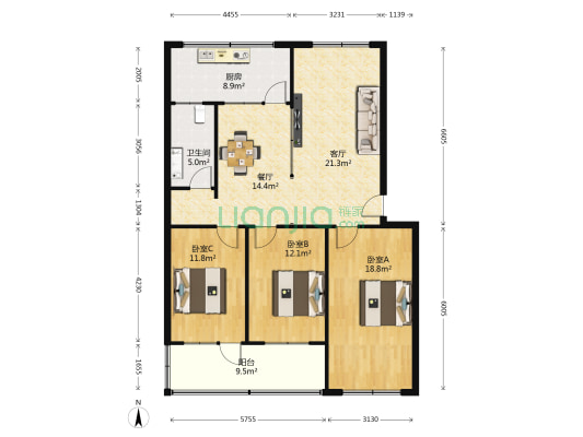 太平路北二巷 3室2厅1卫 122平方