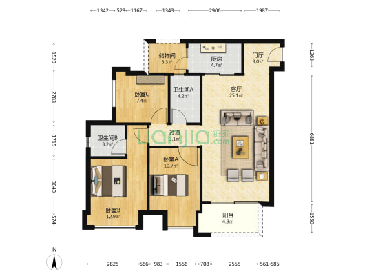 金地自在城愉悦天域 3室1厅2卫 99平方