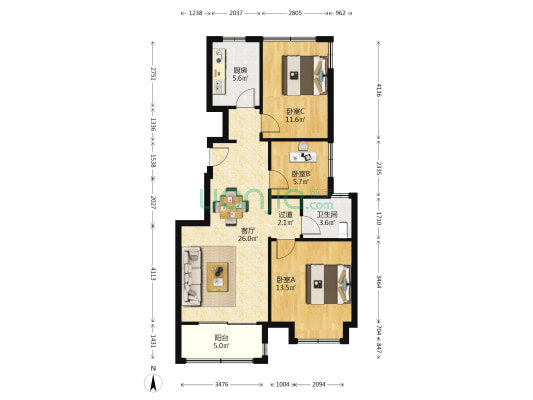 江山荟 3室1厅1卫 85平方