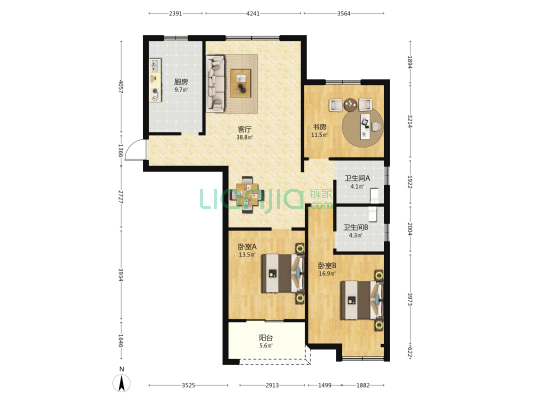 金明家园 3室1厅2卫 136平方