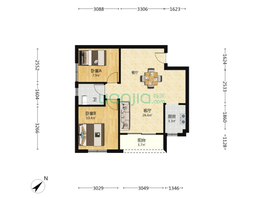 银成街 2室1厅1卫 80平方