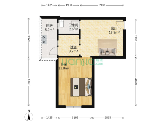 银沙正街66号 1室1厅1卫 44平方