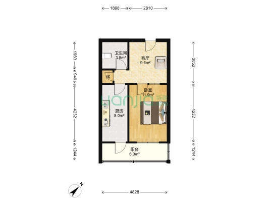 靖辰公寓 1室1厅1卫 52平方