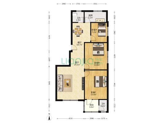 钟强花园 3室2厅2卫 105平方