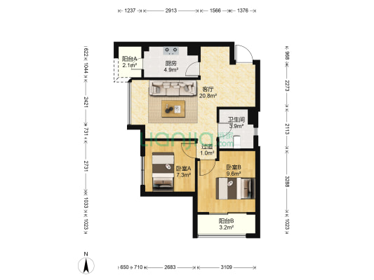 绿地香树花园一期 2室1厅1卫 80平方