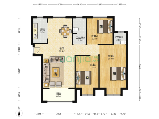 东方悦府 3室1厅2卫 134平方