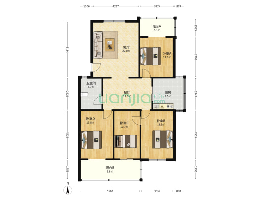 联运小区 4室2厅1卫 132平方