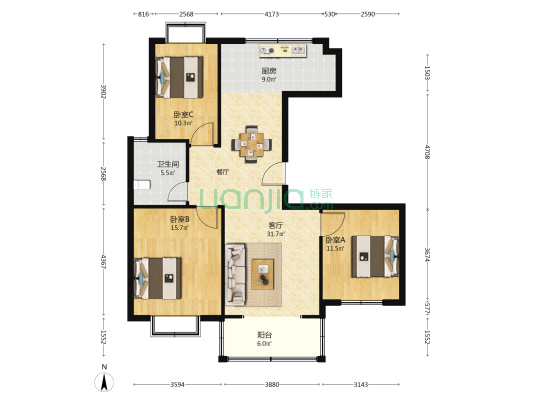 公园小区 3室1厅1卫 116平方