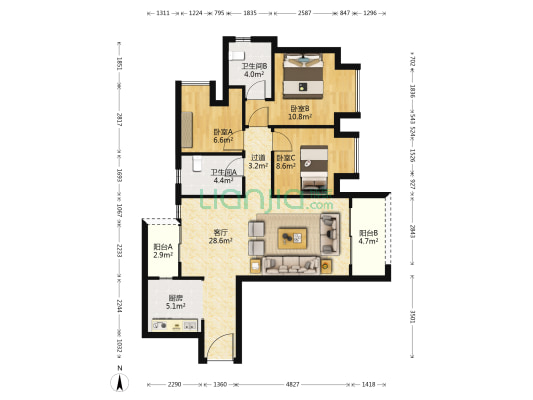 中南玖宸一期知溪 3室1厅2卫 99平方