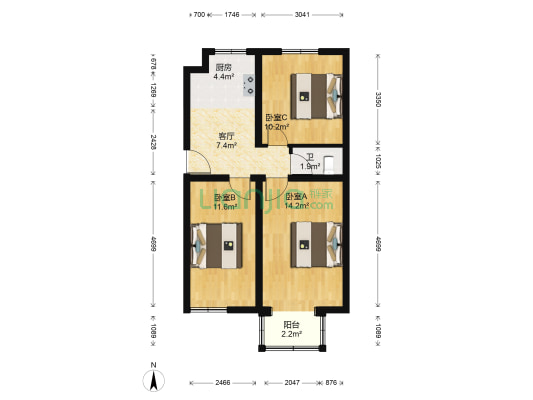 干休所家属院 3室1厅1卫 71平方