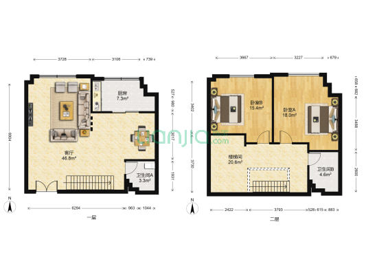 壹中心 2室1厅2卫 92平方