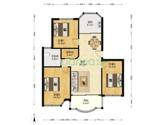 星洲花园万黛兰居 3室1厅1卫 97平方