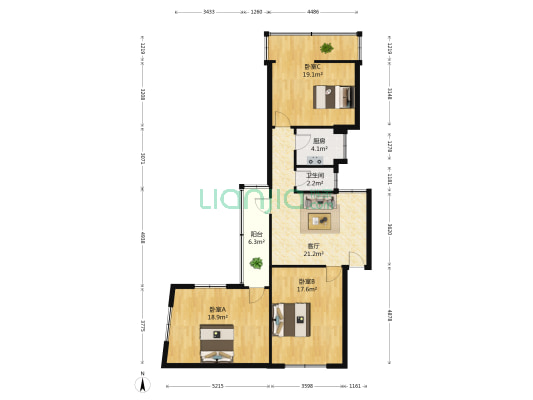 环城北二路12号 3室1厅1卫 107平方