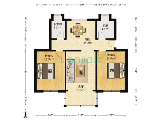 铜版纸厂家属院 2室2厅1卫 81平方