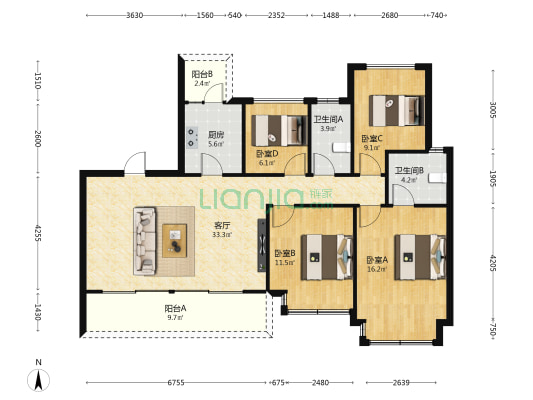 龙光·天瀛 4室1厅2卫 129平方