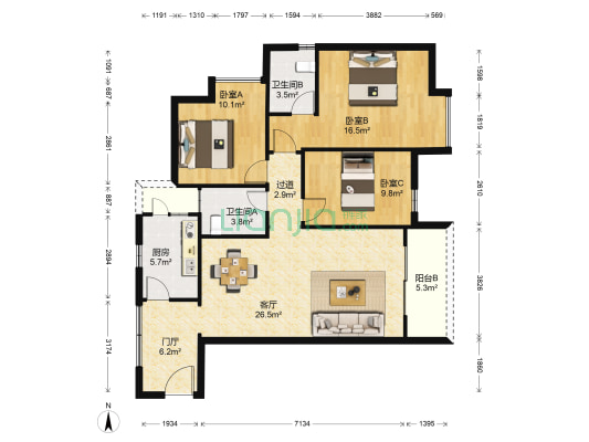 瑞祥家园 3室1厅2卫 113平方