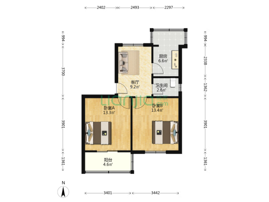 北苑小区 2室1厅1卫 70平方