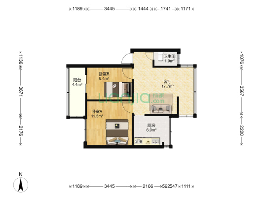 昆明市衡器厂宿舍 2室1厅1卫 51平方