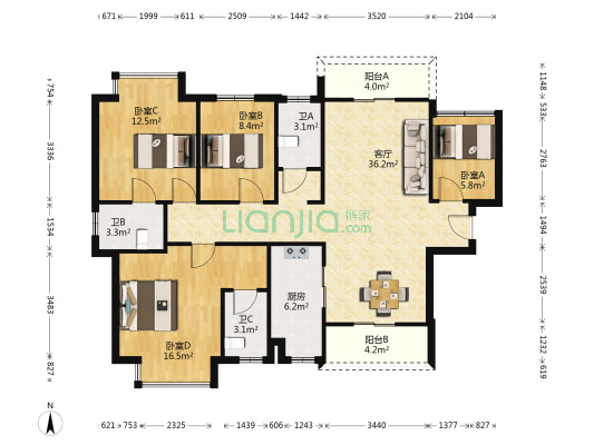 白鹭中洲 4室1厅3卫 115平方