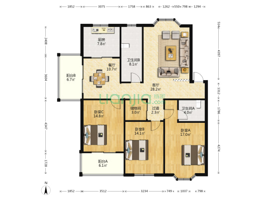 银滩花园 3室2厅2卫 135平方