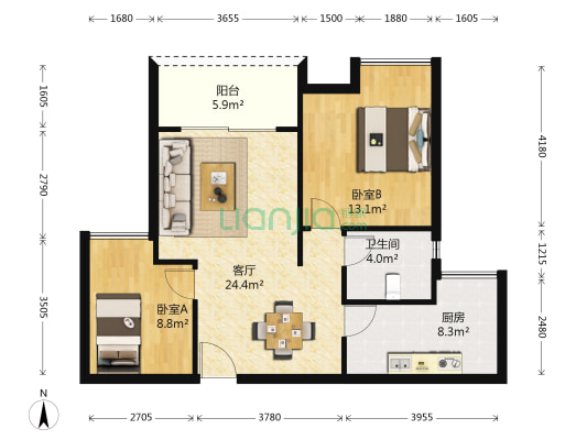 财富广场 2室1厅1卫 79平方