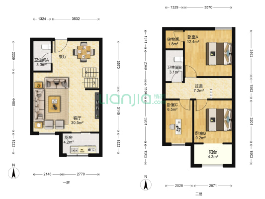 嘉园华府 3室1厅2卫 58平方