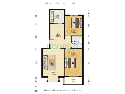 高新区世纪嘉园南北通透两居出售-户型图