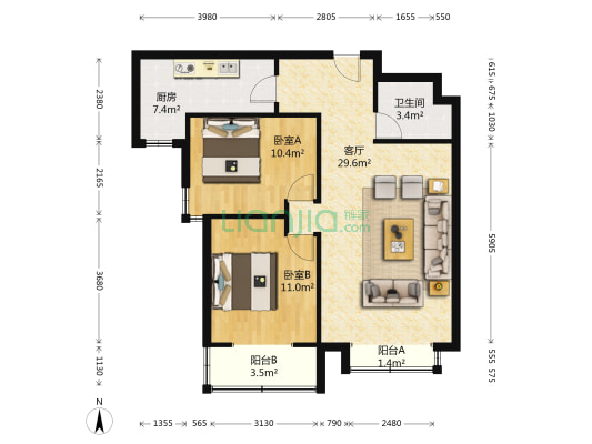 丽景蓝湾B区 2室1厅1卫 93平方