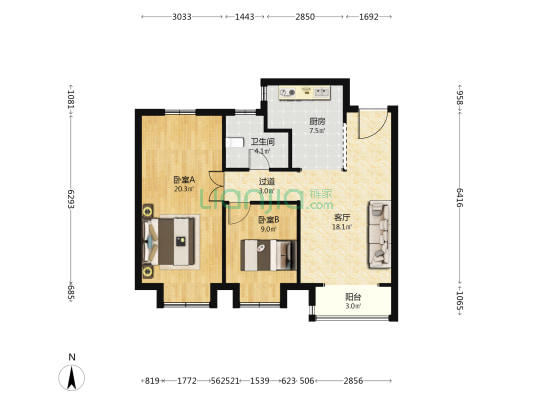 天保上城观景 2室1厅1卫 99平方