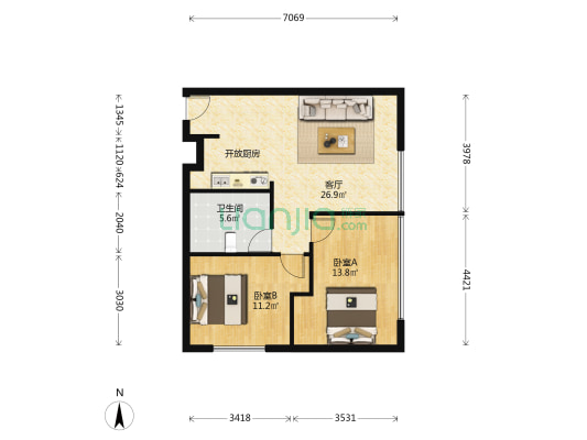顶峯上一广场 2室1厅1卫 86平方