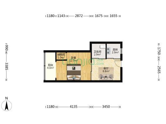 长白街 1室1厅1卫 43平方