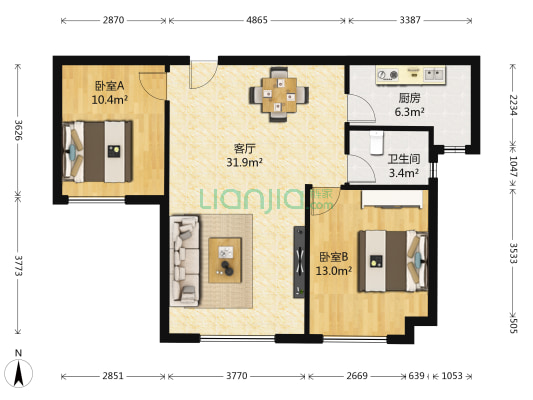 鲁能7号院水岸公馆 2室1厅1卫 83平方