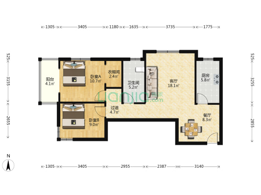 此房子房本满二 次底层的房子，电梯房。-户型图