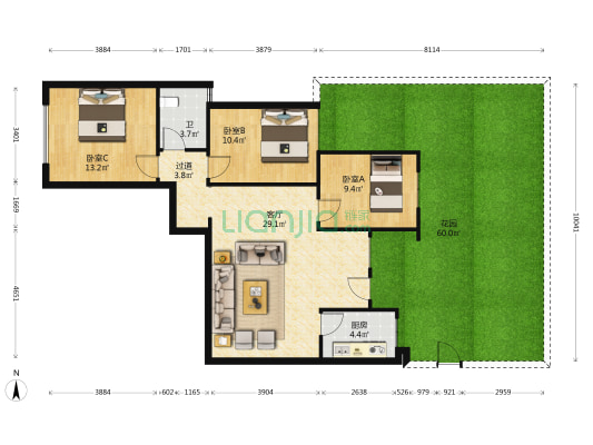 金辉彩湖云璟北区 3室1厅1卫 82平方