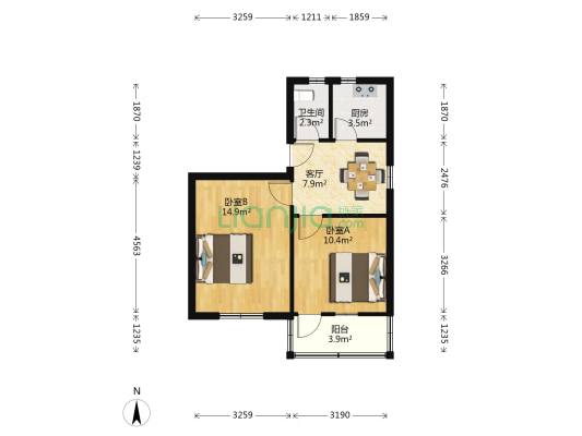 东井村20号小区 2室1厅1卫 55平方