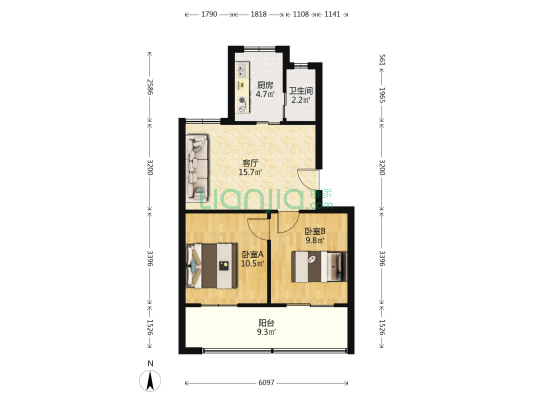 胡家菜园 2室1厅1卫 61平方
