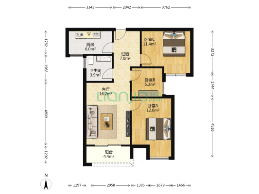 郑西建业联盟新城三期 3室1厅1卫 88平方