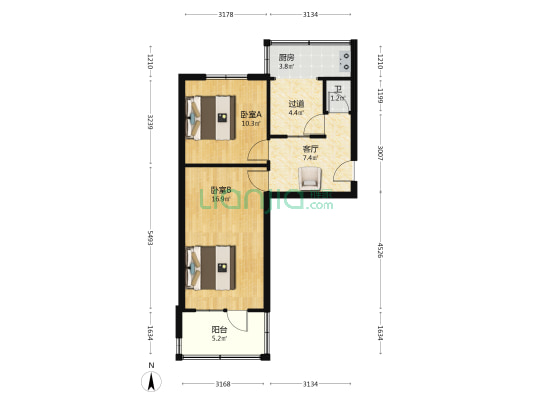 方北金属公司宿舍 2室1厅1卫 61平方