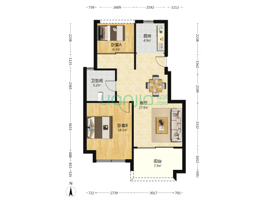 万悦城 2室1厅1卫 76平方