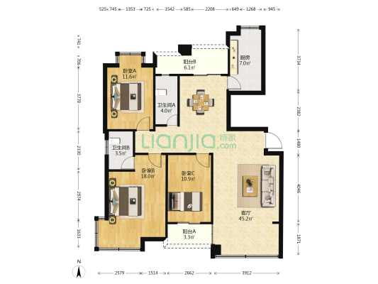 国际华城B区 3室1厅2卫 122平方