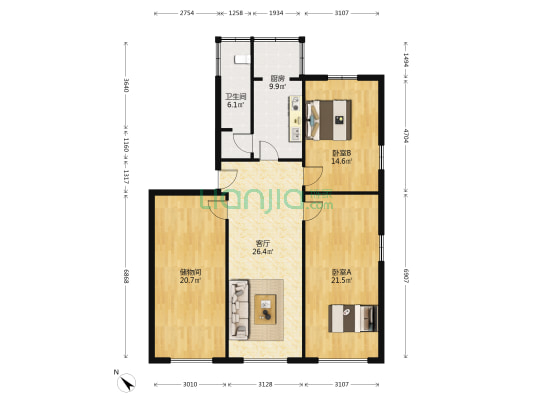 人民中路二段51号 2室1厅1卫 113平方