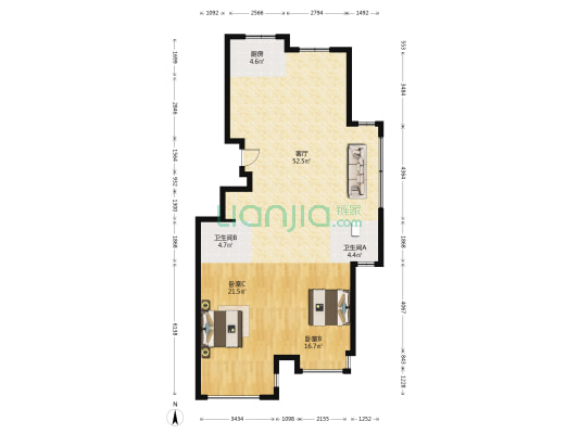 高桥花苑 2室1厅2卫 120平方